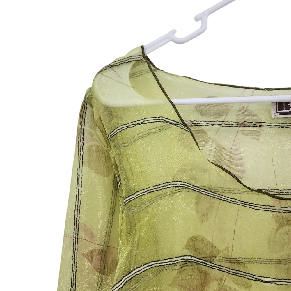 Bodil Women's Nylon Sheer Floral Contrast Stitching Boxy Blouse - M - Picture 2 of 6